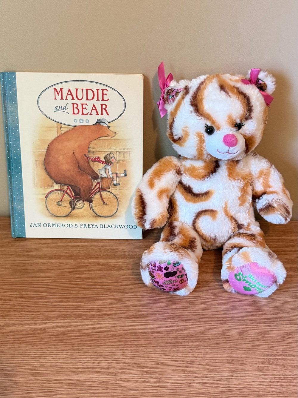 Build-A-Bear White & Brown Striped Plush Cat with Pink Accents
